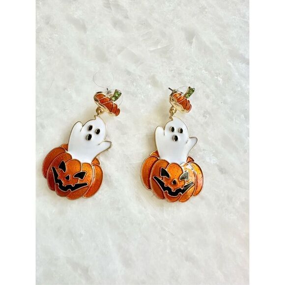 Halloween ghost and jack-o’-lantern dangle earrings ￼ - Picture 2 of 2